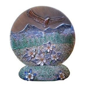 Colorado Souvenir Pewter Mountains Flowers Eagle Desk Table Decor Gift 2pc